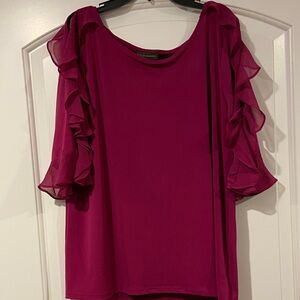 Elegant Magenta Ruffle Sleeve Blouse